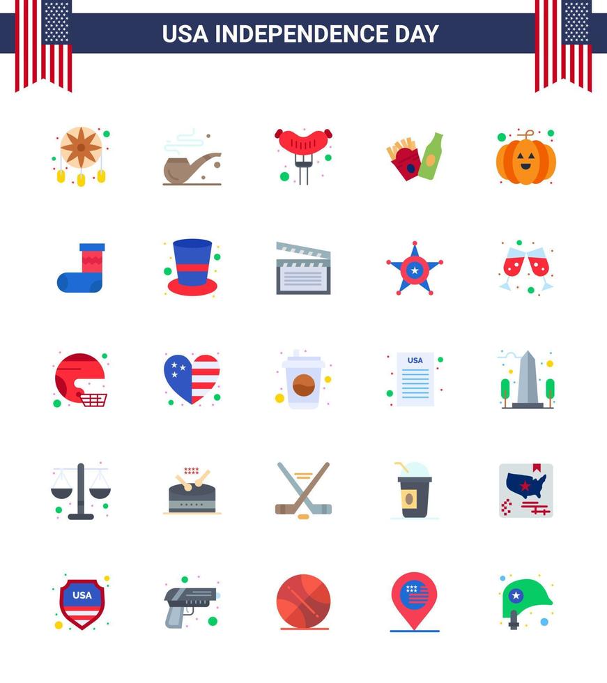 Happy Independence Day Pack of 25 Flats Signs and Symbols for christmas festival frankfurter pumpkin american Editable USA Day Vector Design Elements