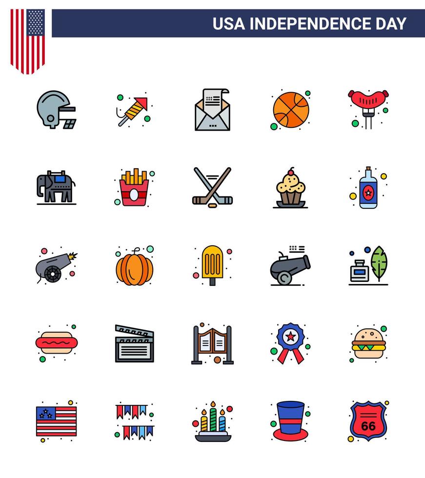 25 estados unidos paquete de líneas planas llenas de signos y símbolos del día de la independencia del sobre del día de frankfurt deportes baloncesto elementos editables de diseño vectorial del día de estados unidos vector