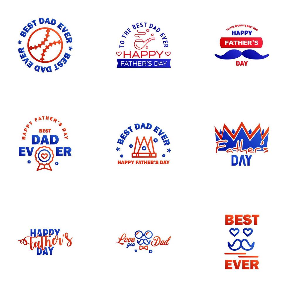 Happy fathers day card 9 Blue and red Set Vector illustration Editable Vector Design Elements