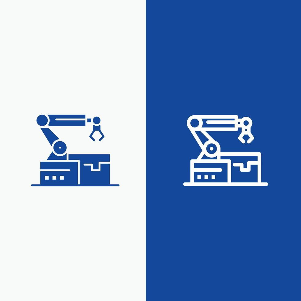 tecnología de brazo robótico automatizado línea y glifo icono sólido bandera azul línea y glifo icono sólido bandera azul vector