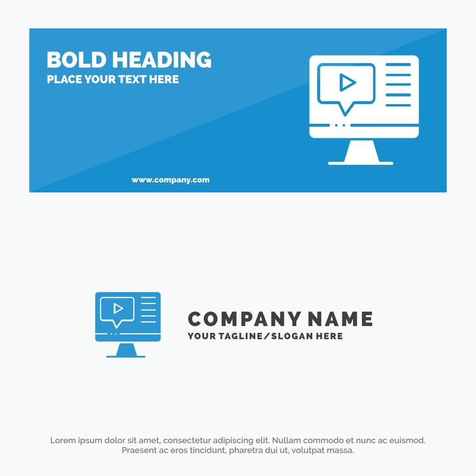 Computer Play Video Education SOlid Icon Website Banner and Business Logo Template vector