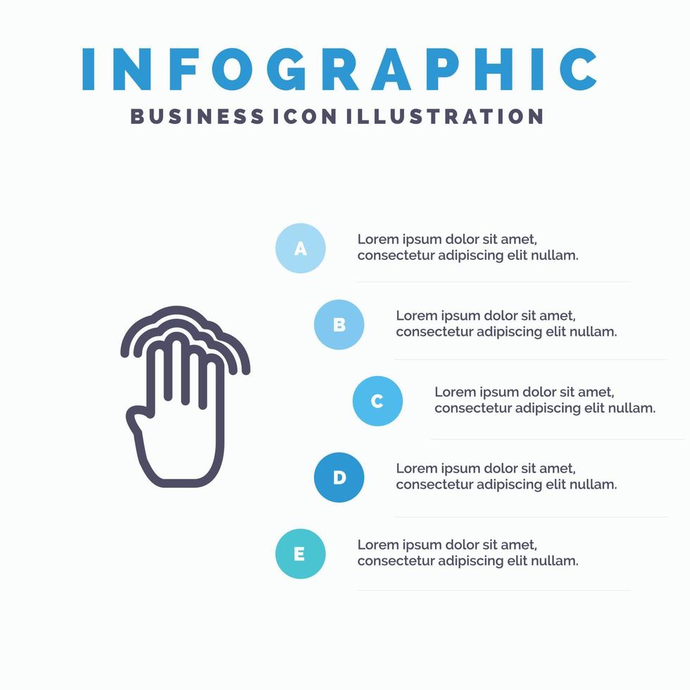 Fingers Four Gestures Interface Multiple Tap Line icon with 5 steps presentation infographics Background vector