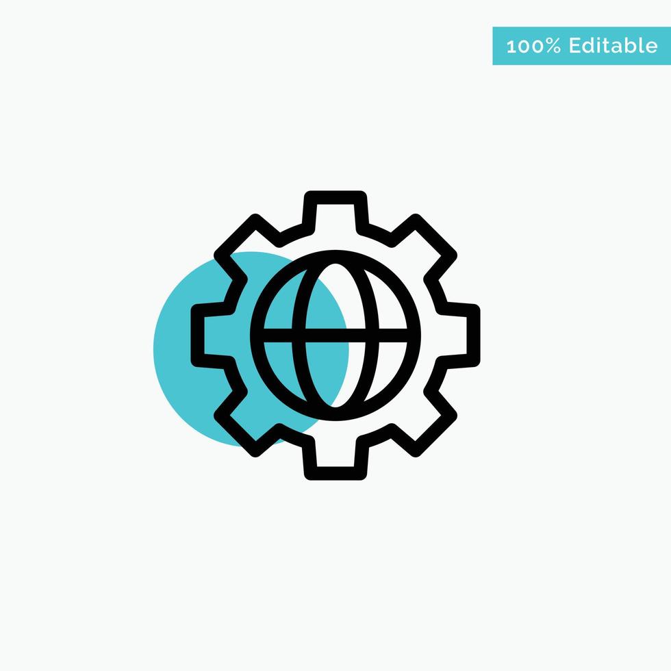 Gear Setting Globe turquoise highlight circle point Vector icon