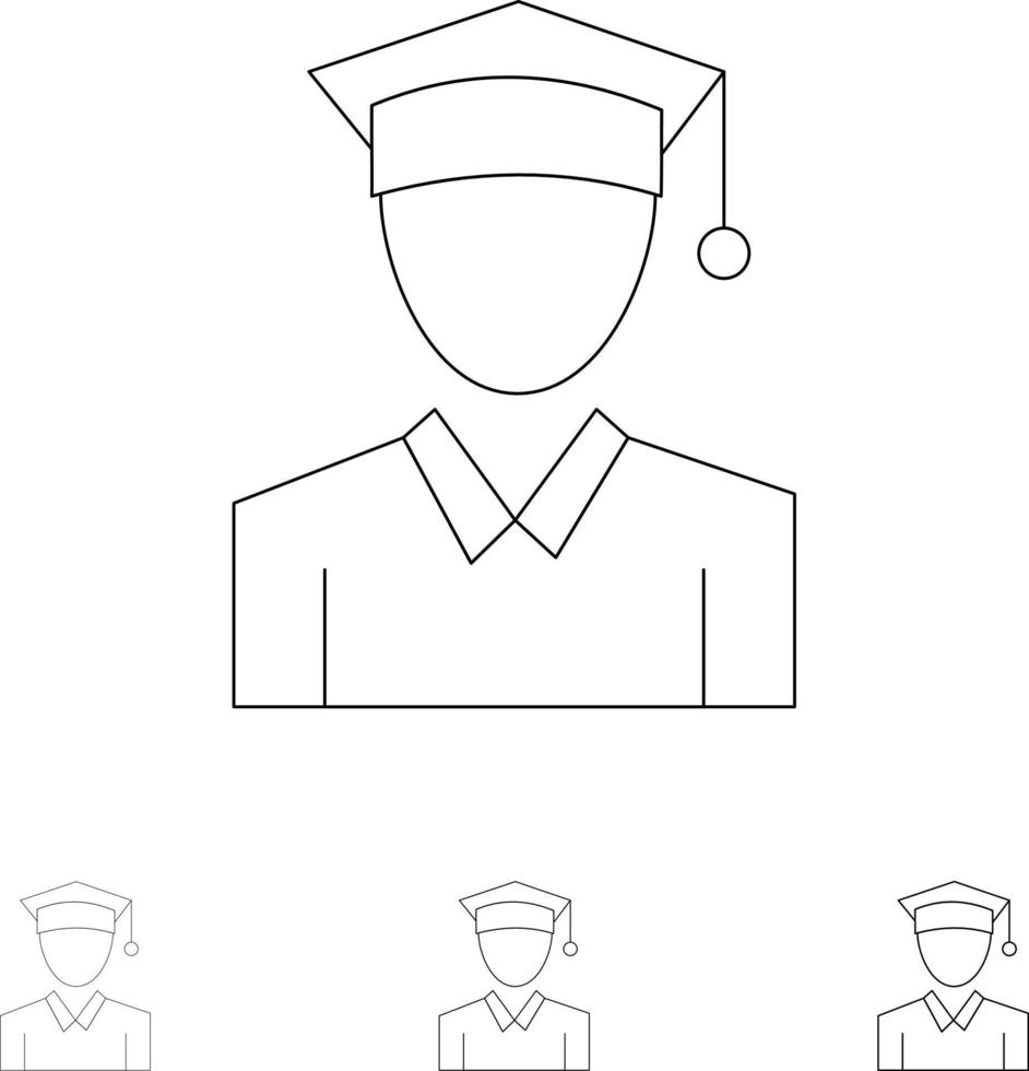 Cap Education Graduation Bold and thin black line icon set vector
