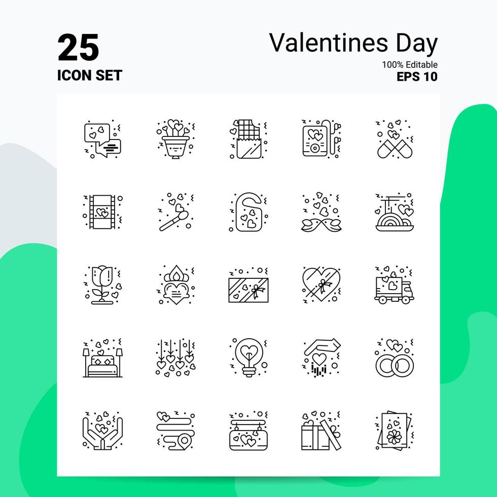 25 conjunto de iconos del día de san valentín 100 archivos eps 10 editables concepto de logotipo de empresa ideas diseño de icono de línea vector