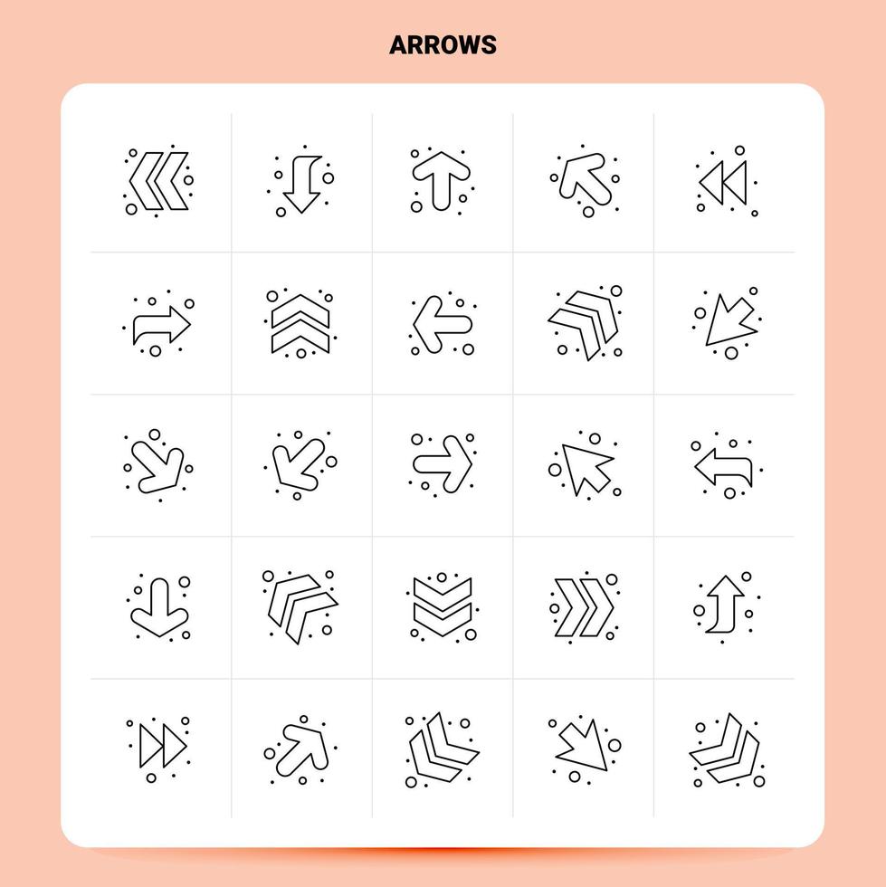 OutLine 25 Arrows Icon set Vector Line Style Design Black Icons Set Linear pictogram pack Web and Mobile Business ideas design Vector Illustration