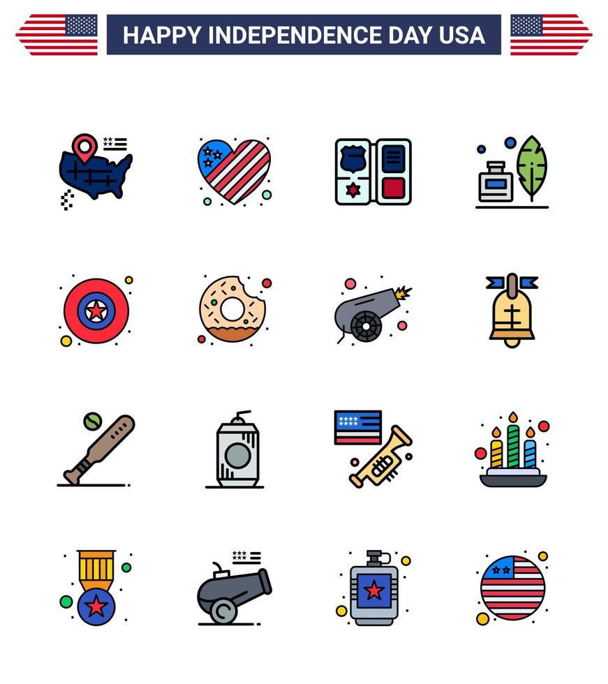 16 iconos creativos de estados unidos signos de independencia modernos y símbolos del 4 de julio de escudo de insignia de estrella elementos de diseño de vector de día de estados unidos editables de plumas americanas