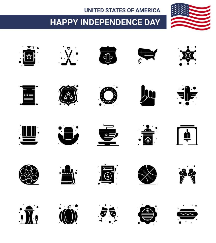 Happy Independence Day 25 Solid Glyph Icon Pack for Web and Print men united sport states security Editable USA Day Vector Design Elements