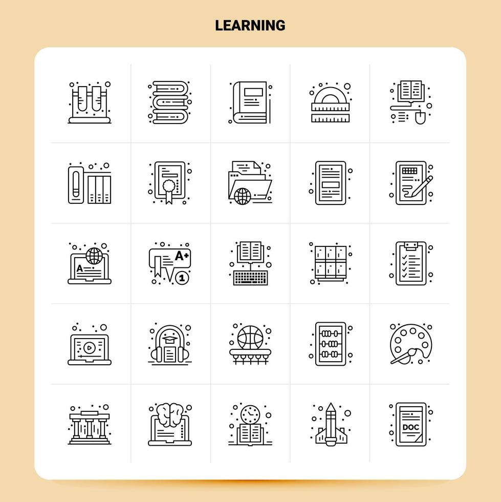 OutLine 25 Learning Icon set Vector Line Style Design Black Icons Set Linear pictogram pack Web and Mobile Business ideas design Vector Illustration