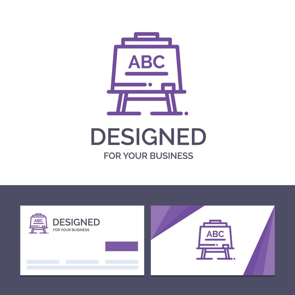 tarjeta de visita creativa y plantilla de logotipo aprendizaje profesor abc tablero vector ilustración