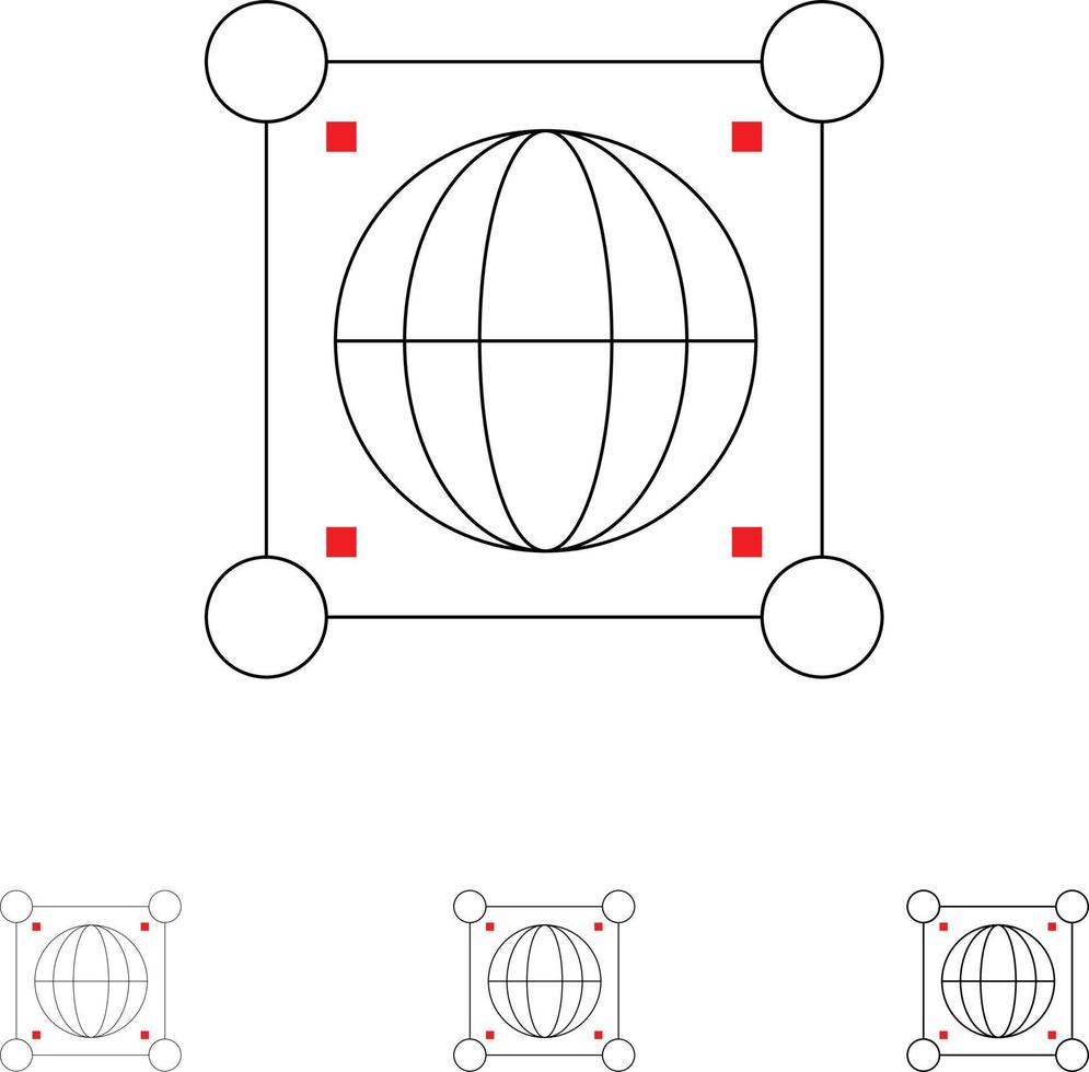 Globe Global World Science Bold and thin black line icon set vector