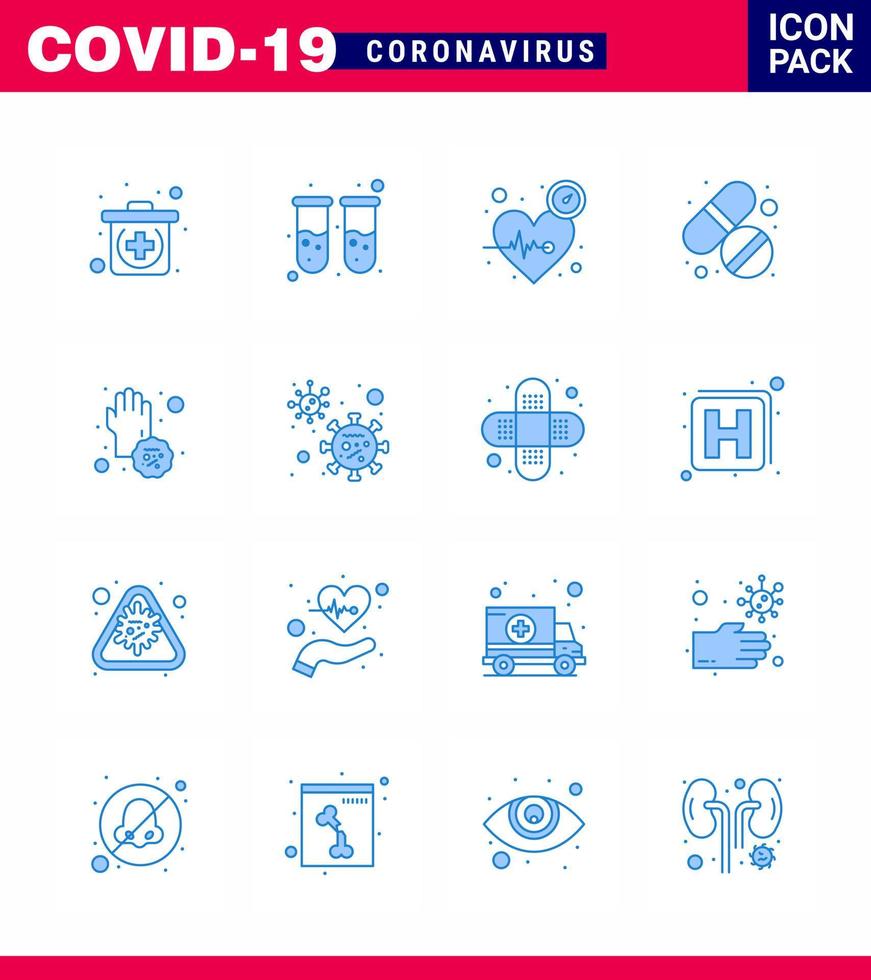 COVID19 corona virus contamination prevention Blue icon 25 pack such as covid care heart tablet medicine viral coronavirus 2019nov disease Vector Design Elements