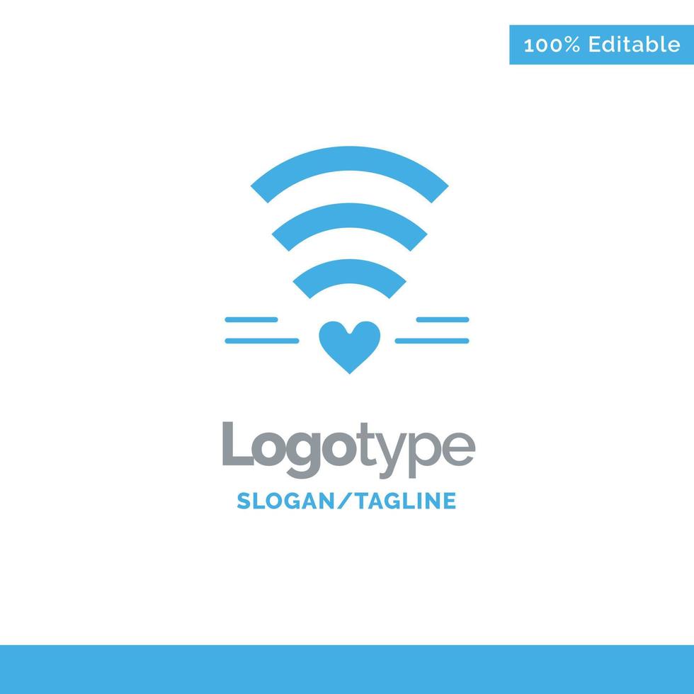 wifi amor boda corazón azul sólido logotipo plantilla lugar para eslogan vector