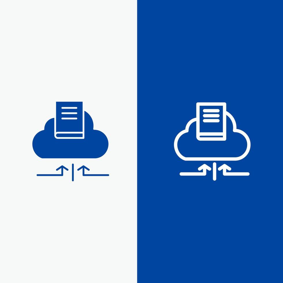 Cloud Arrow Book Notebook Line and Glyph Solid icon Blue banner vector