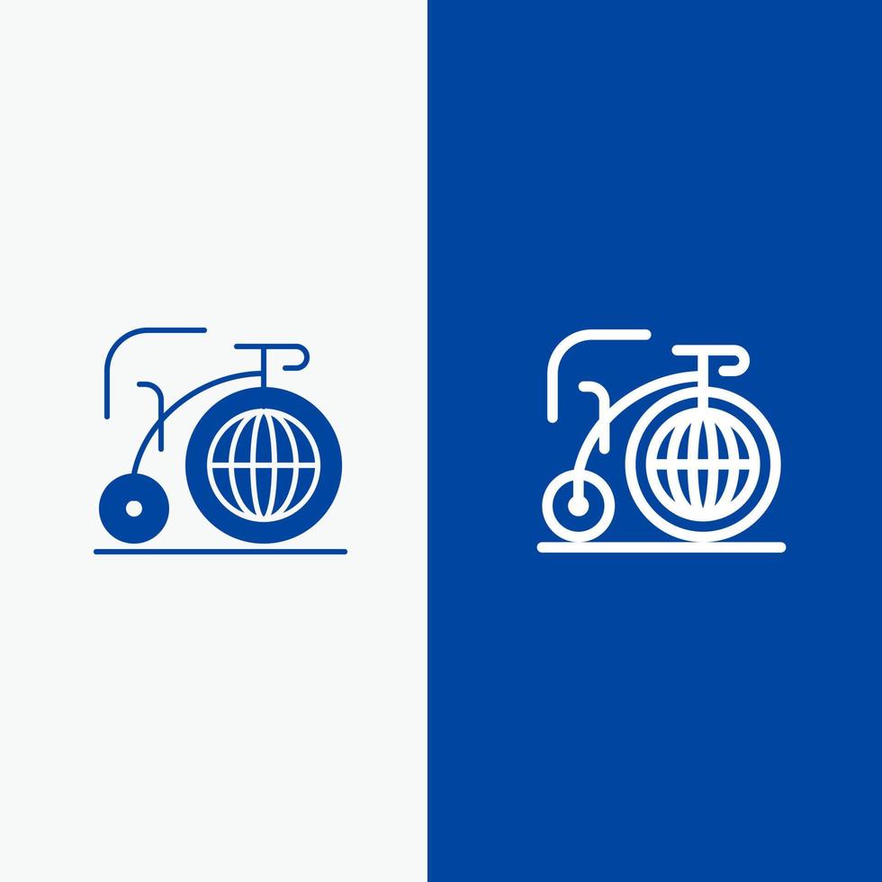 línea de inspiración de sueño de bicicleta grande y glifo icono sólido línea de bandera azul y glifo icono sólido bandera azul vector