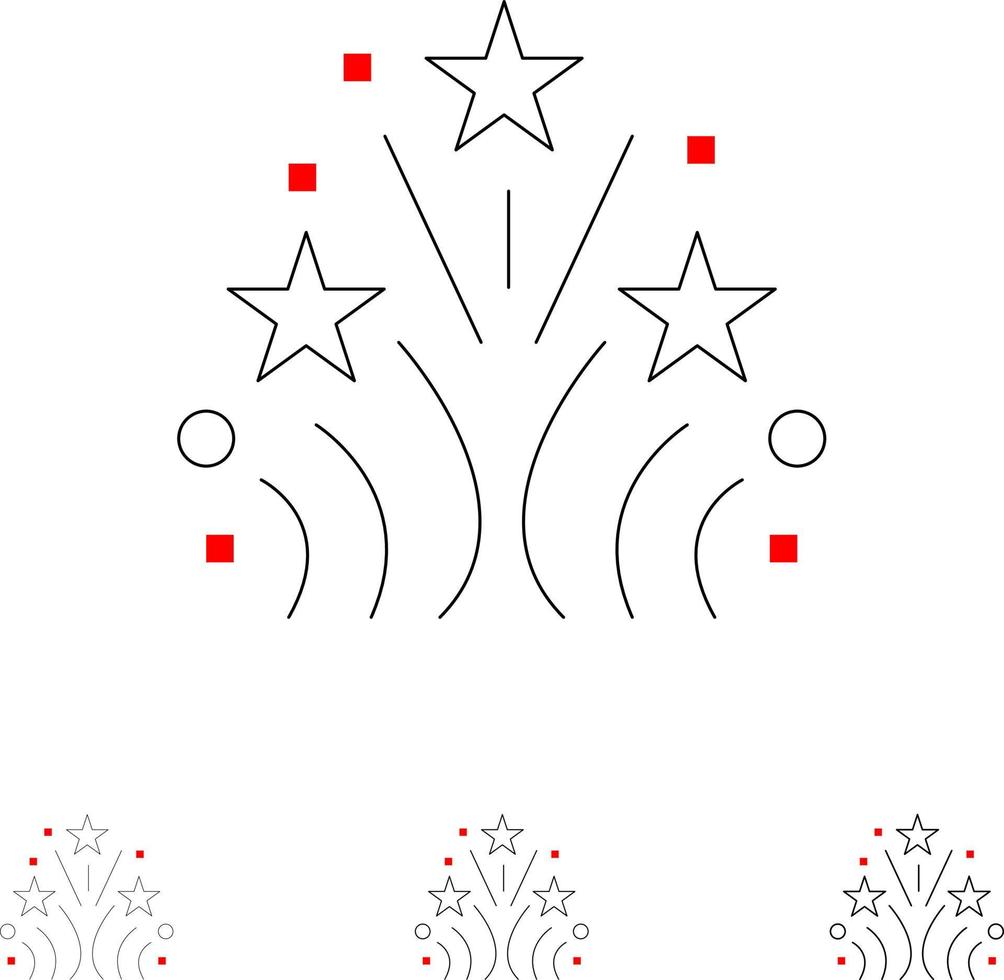 Fire Firework Love Wedding Bold and thin black line icon set vector