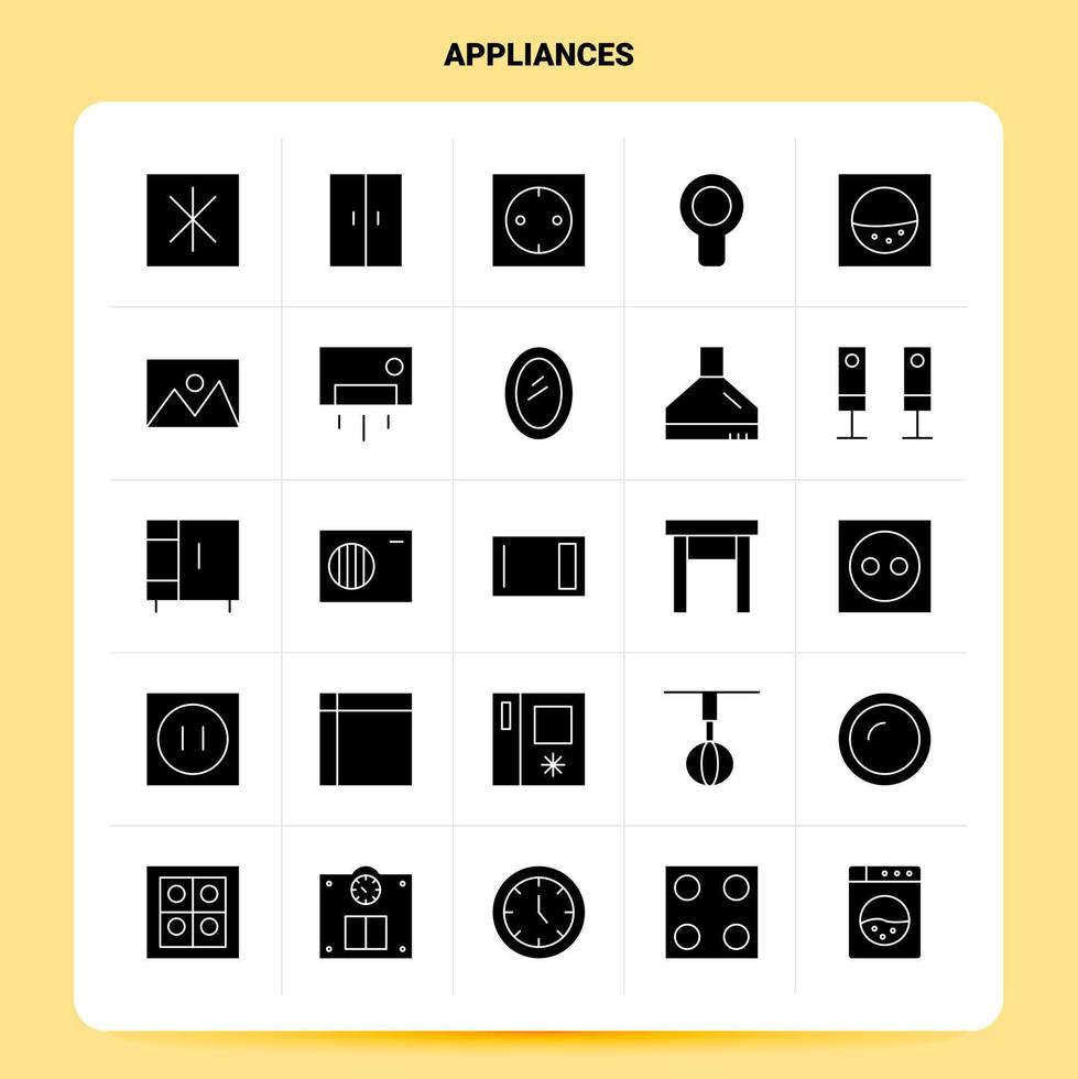 Solid 25 Appliances Icon set Vector Glyph Style Design Black Icons Set Web and Mobile Business ideas design Vector Illustration
