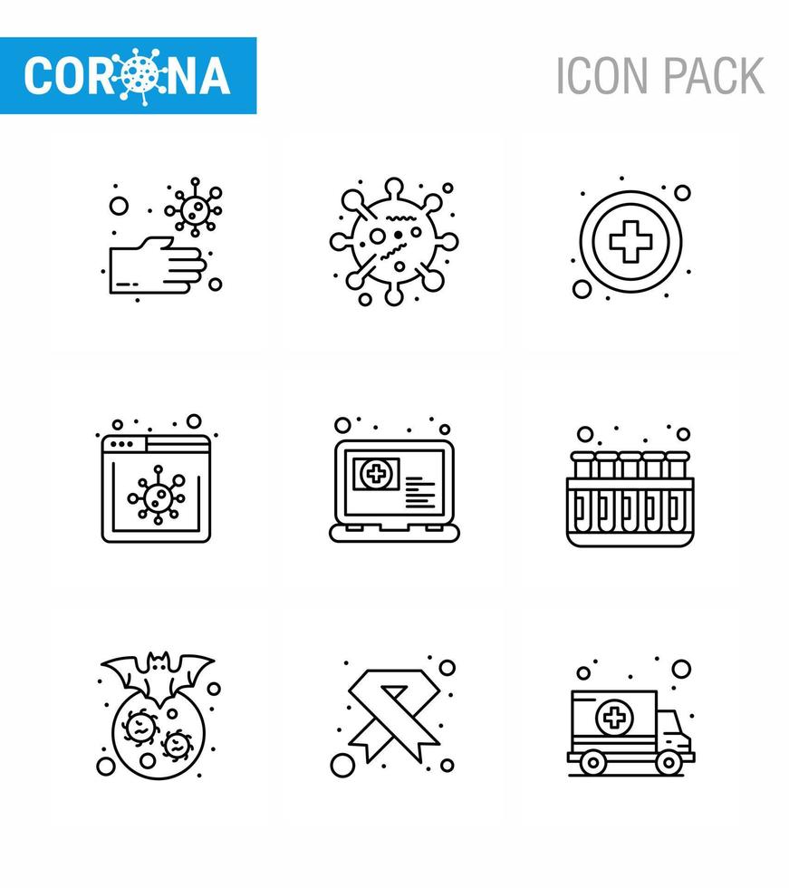 Corona virus 2019 and 2020 epidemic 9 Line icon pack such as appointment online healthcare medical news viral coronavirus 2019nov disease Vector Design Elements
