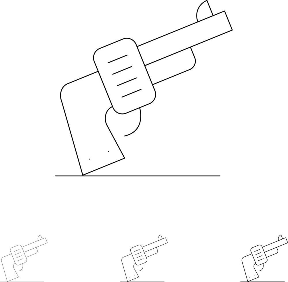 Gun Hand Weapon American Bold and thin black line icon set vector