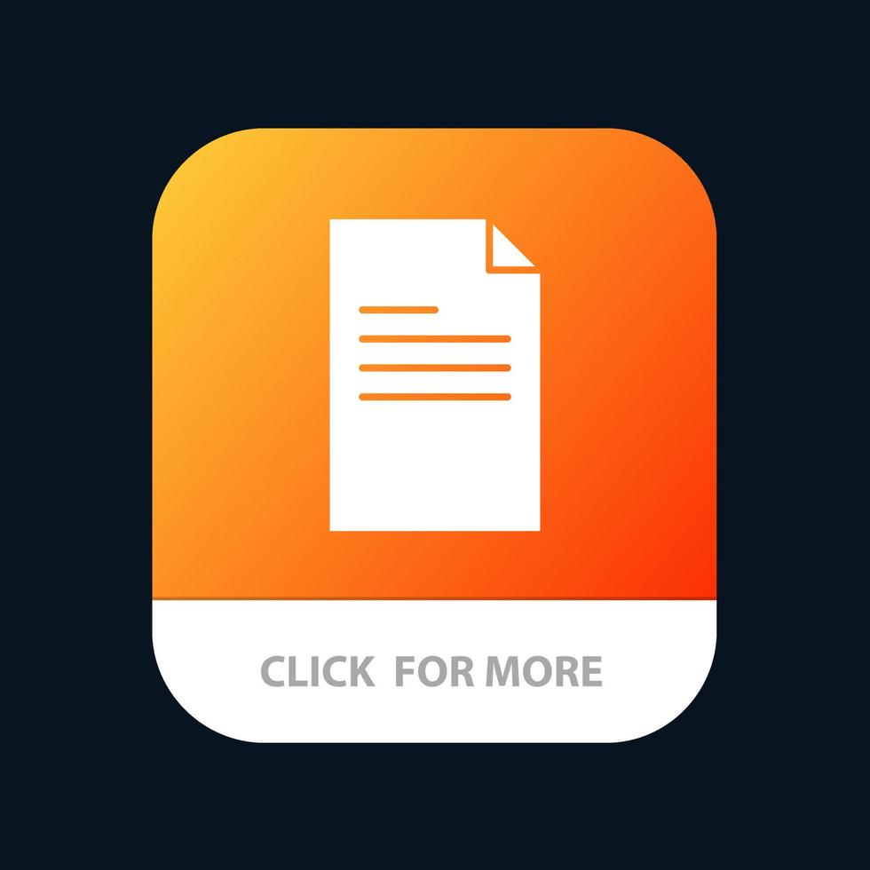 botón de aplicación móvil de informe de datos de texto de archivo versión de glifo de android e ios vector