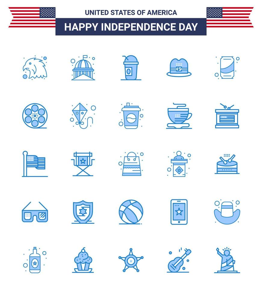 Group of 25 Blues Set for Independence day of United States of America such as soda beer america american hat Editable USA Day Vector Design Elements