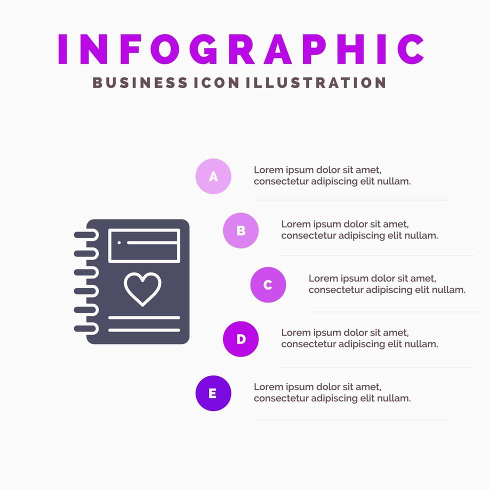 Notebook Love Heart Wedding Solid Icon Infographics 5 Steps Presentation Background vector