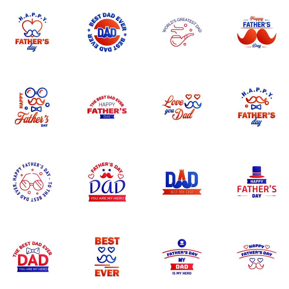 HAPPY FATHERS DAY 16 Blue and red HOLIDAY HAND LETTERING VECTOR HAND LETTERING GREETING TYPOGRAPHY Editable Vector Design Elements
