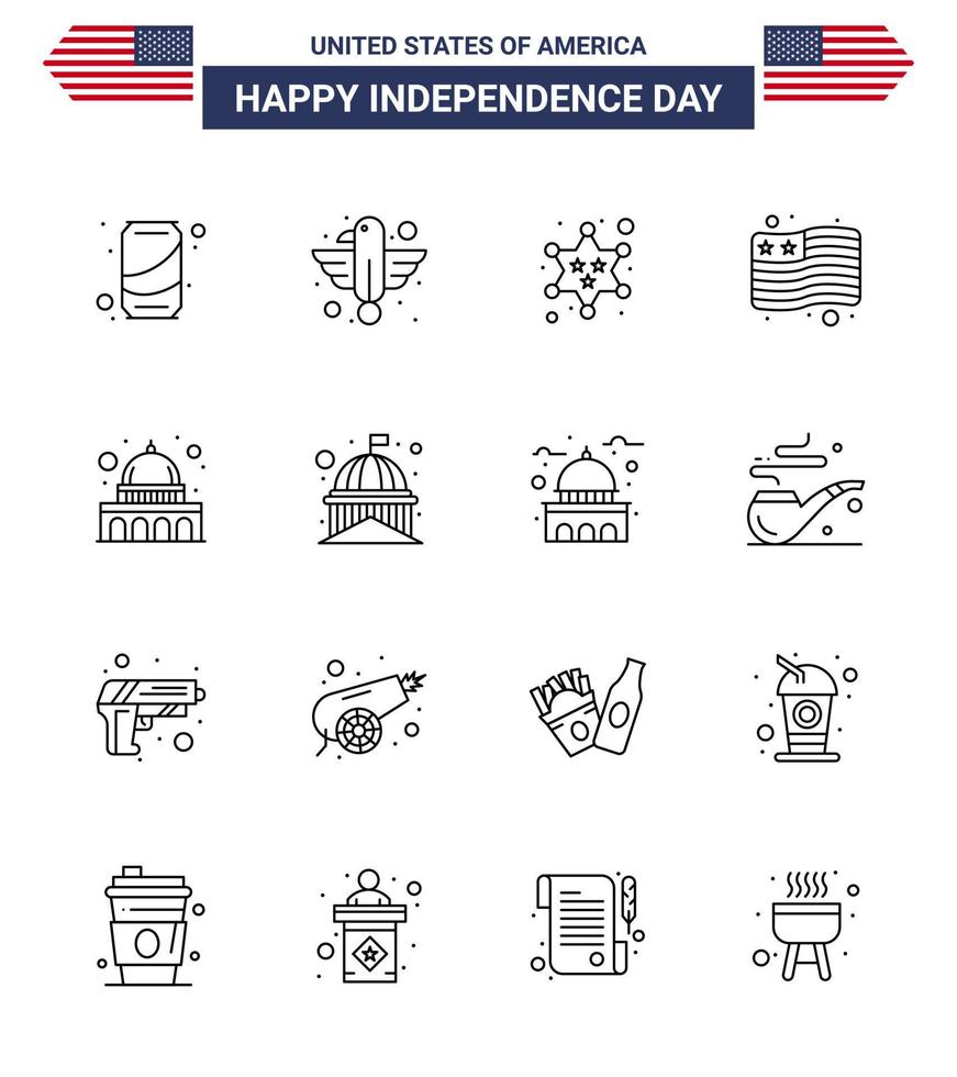 Happy Independence Day 16 Lines Icon Pack for Web and Print madison usa state flag star Editable USA Day Vector Design Elements