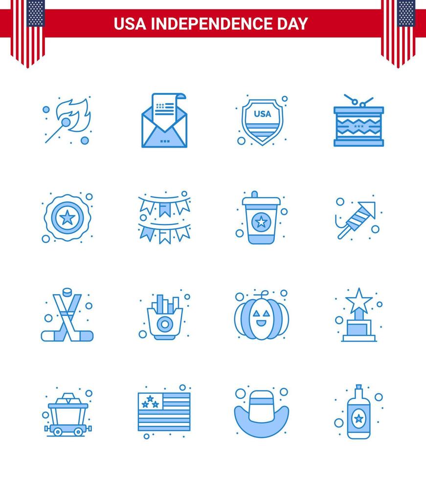 feliz paquete del día de la independencia de 16 signos y símbolos de blues para el instrumento de correo irlandés st usa elementos de diseño vectorial editables del día de estados unidos vector