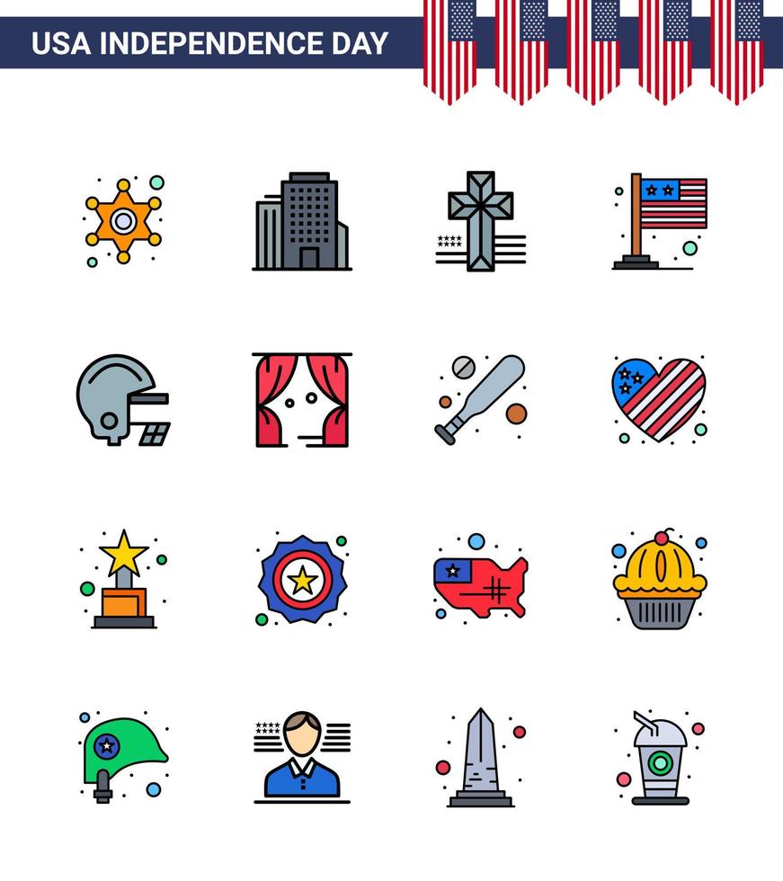 Big Pack of 16 USA Happy Independence Day USA Vector Flat Filled Lines and Editable Symbols of entertainment football cross american international Editable USA Day Vector Design Elements