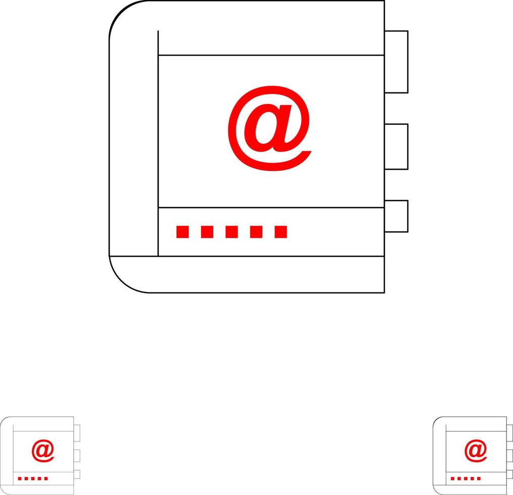 Book Business Contact Contacts Internet Phone Telephone Bold and thin black line icon set vector