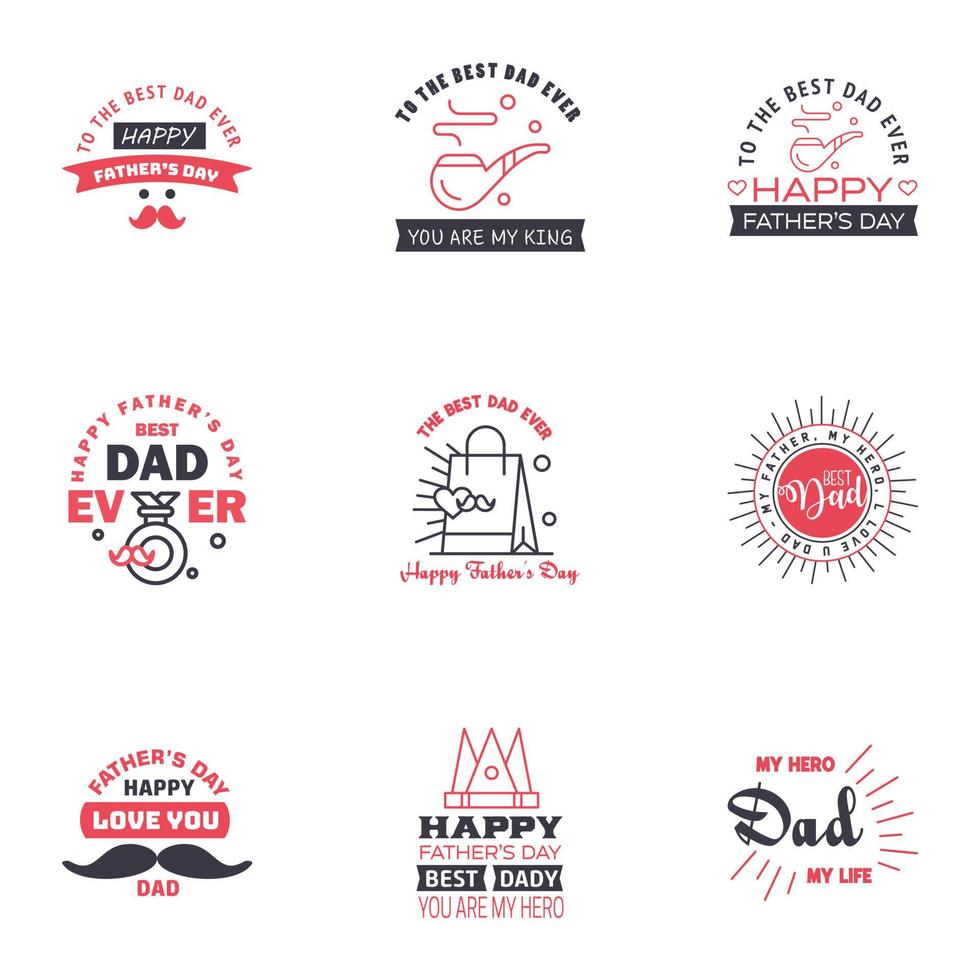 Happy fathers day 9 Black and Pink Typography set Vector typography Vintage lettering for greeting cards banners tshirt design You are the best dad Editable Vector Design Elements