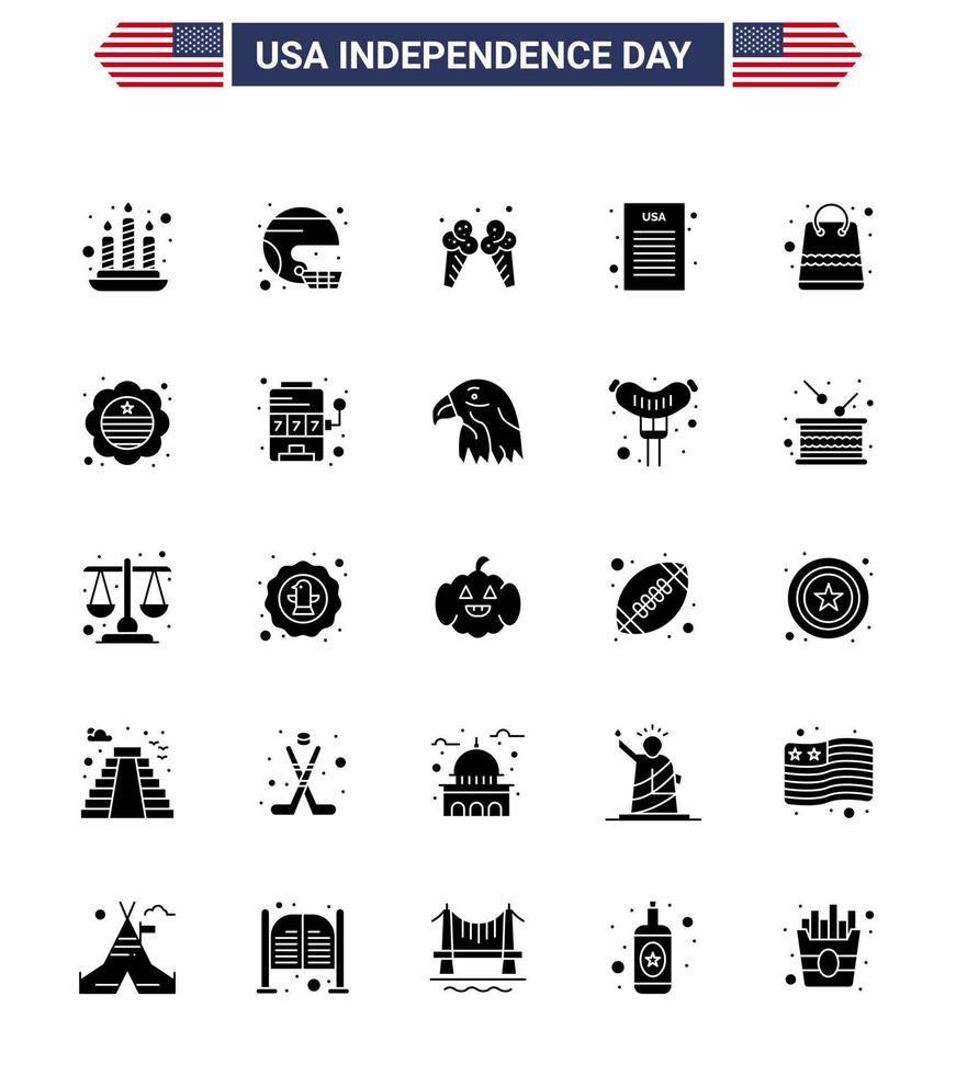 Happy Independence Day 25 Solid Glyph Icon Pack for Web and Print money democratic united declaration of independence american Editable USA Day Vector Design Elements