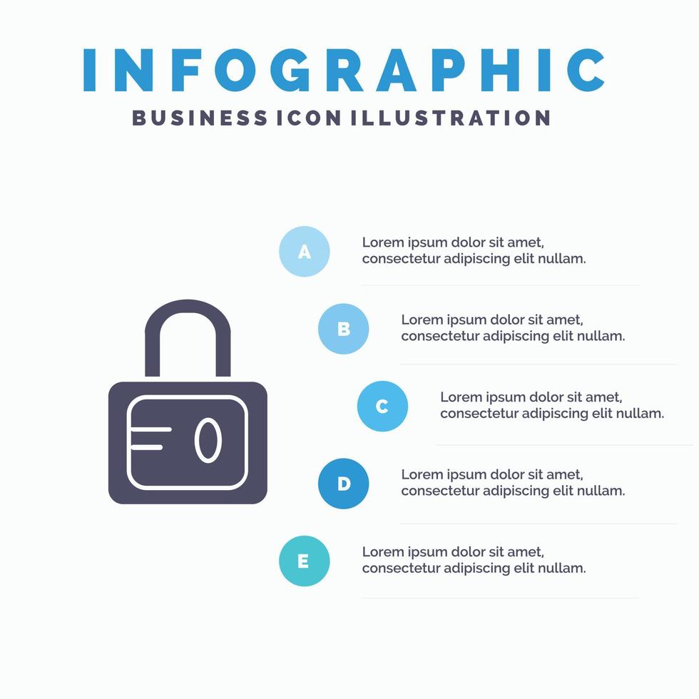 Lock School Study Solid Icon Infographics 5 Steps Presentation Background vector