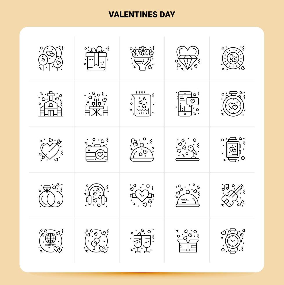 contorno 25 conjunto de iconos del día de san valentín diseño de estilo de línea vectorial conjunto de iconos negros paquete de pictogramas lineales diseño de ideas de negocios web y móviles ilustración vectorial vector