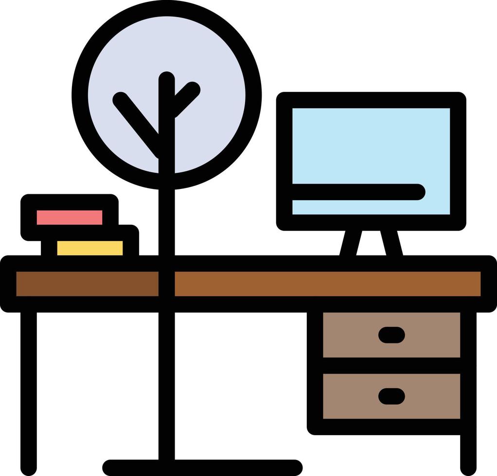 comodidad escritorio oficina lugar mesa color plano icono vector icono banner plantilla