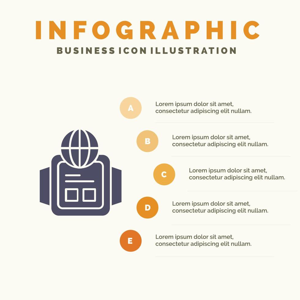 tecnología reloj mundo sólido icono infografía 5 pasos presentación antecedentes vector