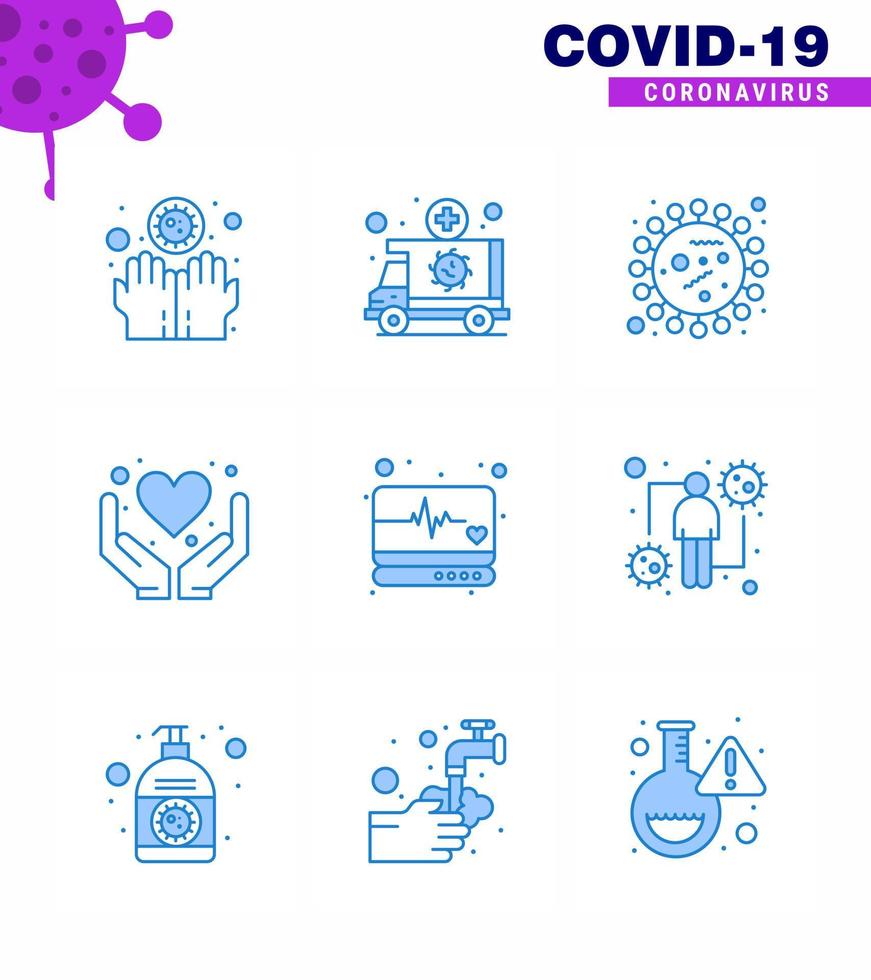 iconos de conjunto de prevención de coronavirus 9 icono azul como cuidado de la salud manos cuidado del vehículo virus coronavirus viral 2019nov enfermedad vector elementos de diseño