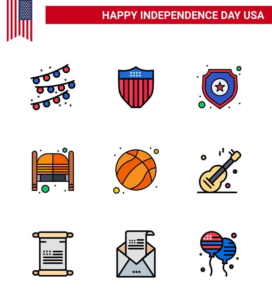 9 signos de línea plana llena de estados unidos símbolos de celebración del día de la independencia de la entrada de la bola puertas del día de la policía elementos de diseño vectorial editables del día de estados unidos vector