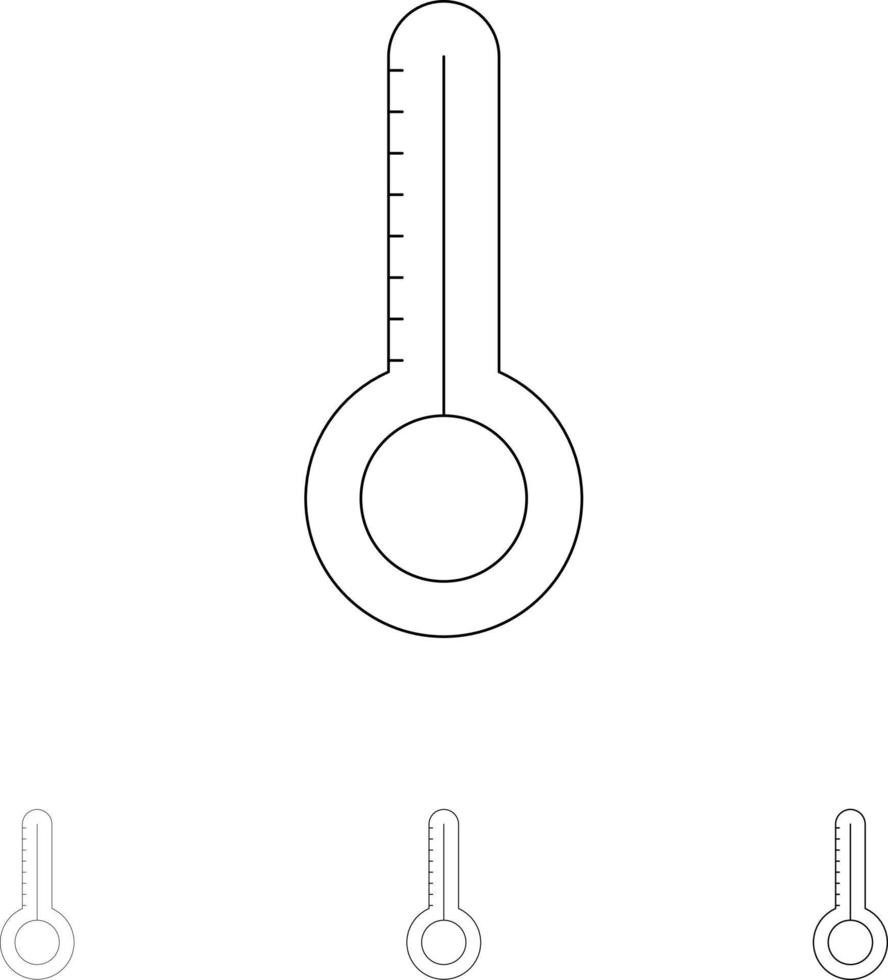 Temperature Thermometer Weather Bold and thin black line icon set vector