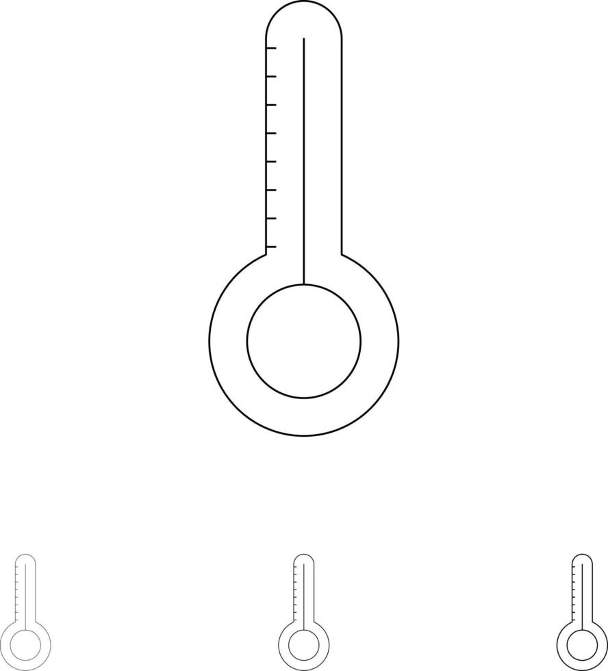 conjunto de iconos de línea negra audaz y delgada del clima del termómetro de temperatura vector