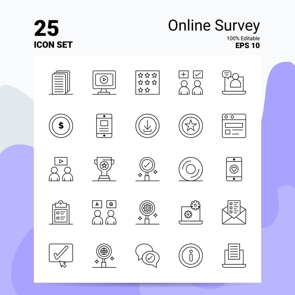 25 Online Survey Icon Set 100 Editable EPS 10 Files Business Logo Concept Ideas Line icon design vector