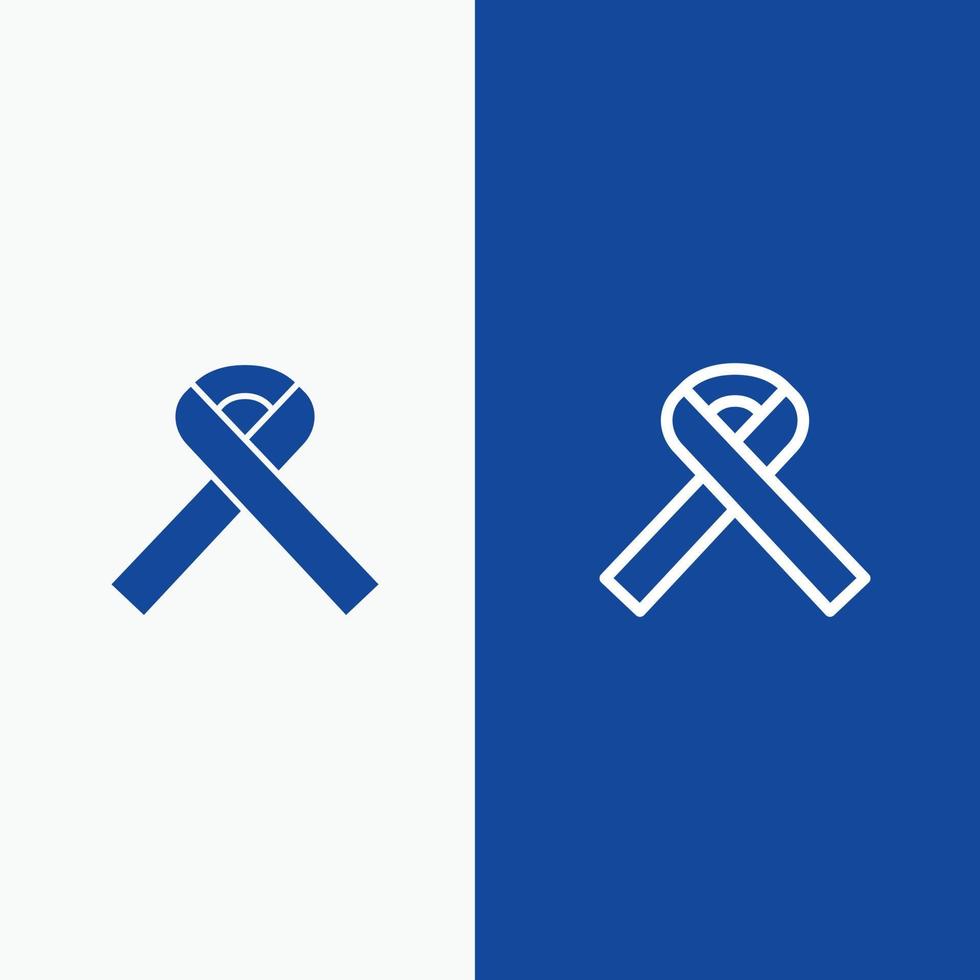 conciencia de la cinta línea de cáncer y glifo icono sólido banner azul vector