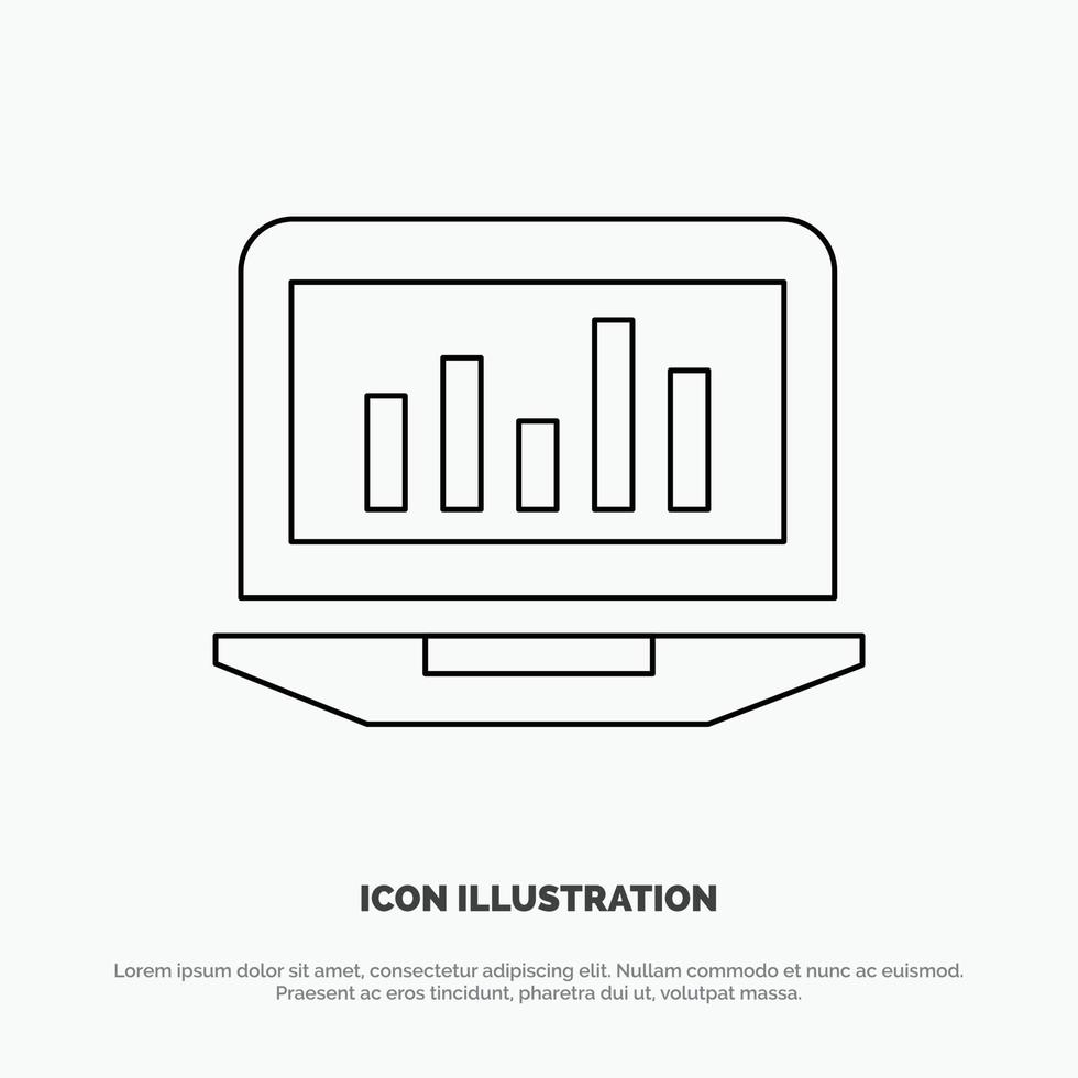 portátil gráfico análisis monitoreo estadísticas línea icono vector