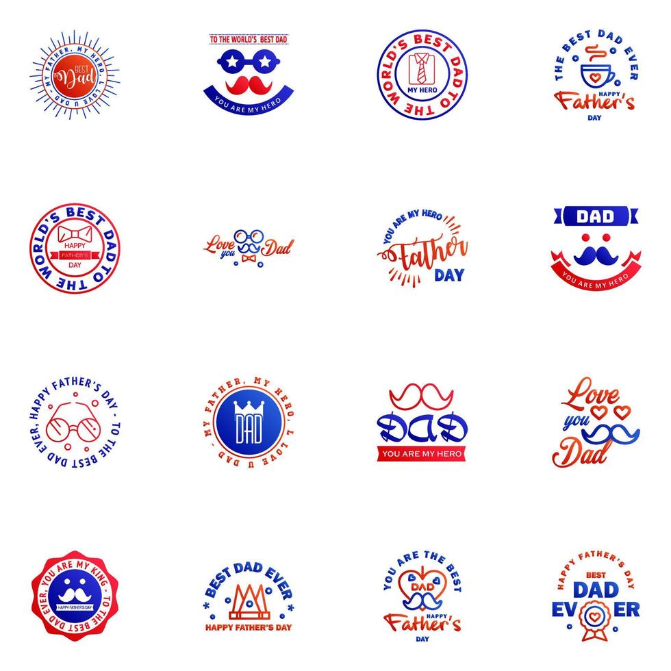 Happy fathers day 16 Blue and red typography set Vector emblems Lettering for greeting cards banners tshirt design You are the best dad Editable Vector Design Elements