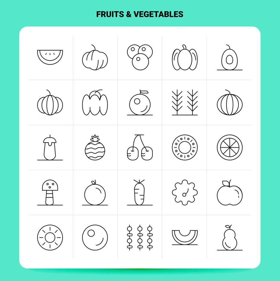 OutLine 25 Fruits Vegetables Icon set Vector Line Style Design Black Icons Set Linear pictogram pack Web and Mobile Business ideas design Vector Illustration