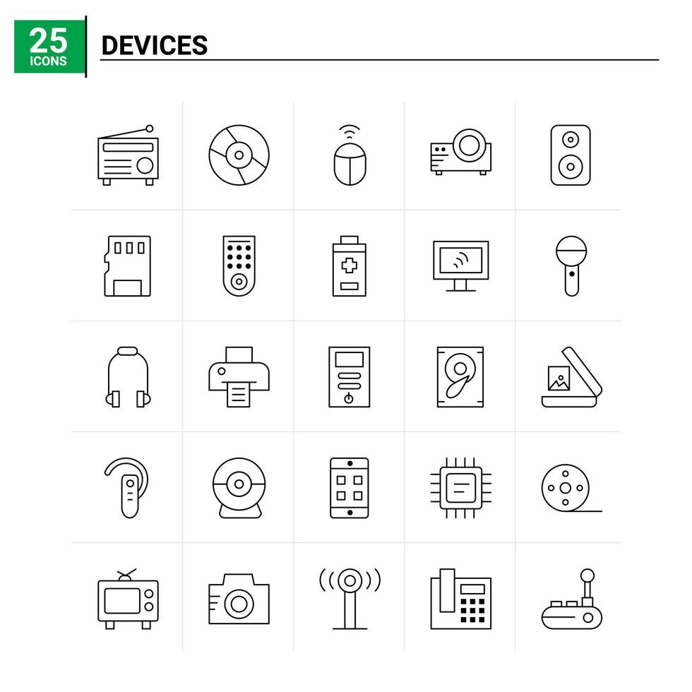 Fondo de vector de conjunto de iconos de 25 dispositivos