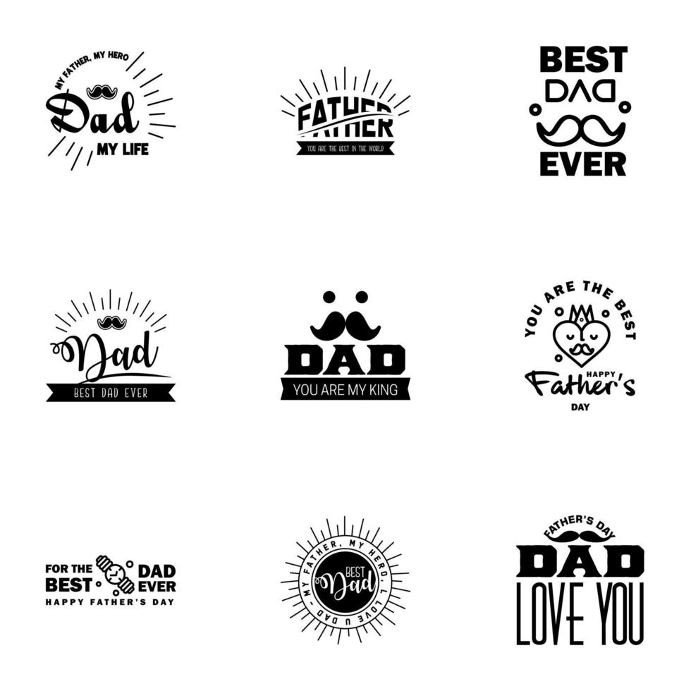 Happy fathers day card 9 Black Set Vector illustration Editable Vector Design Elements