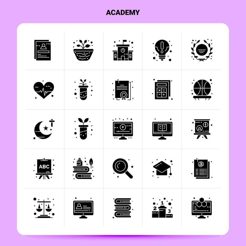 Solid 25 Academy Icon set Vector Glyph Style Design Black Icons Set Web and Mobile Business ideas design Vector Illustration