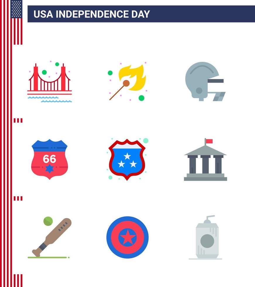 4th July USA Happy Independence Day Icon Symbols Group of 9 Modern Flats of security security outdoor usa american Editable USA Day Vector Design Elements